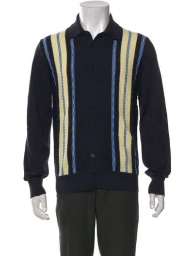 Pre-owned Guest In Residence Striped Collar Cardigan W/ Tags In Blue