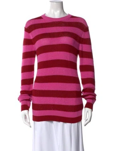 Pre-owned Guest In Residence Striped Crew Neck Sweater In Pink