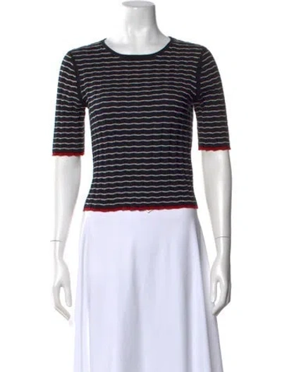 Pre-owned Guest In Residence Striped Crew Neck Top In Black