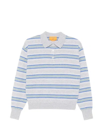 Guest In Residence Stone Striped Cashmere Knit Collegiate Stripe Polo Shirt In Gray