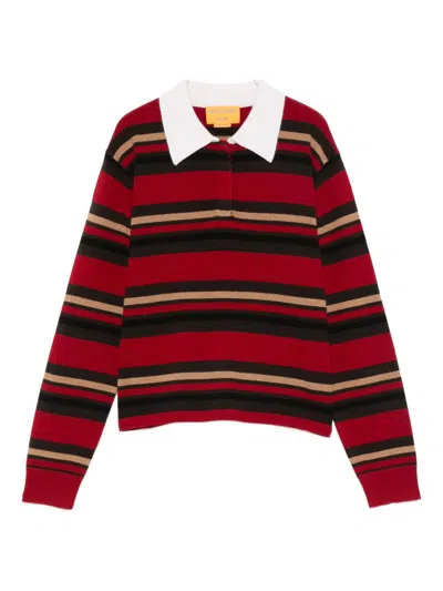Guest In Residence Striped Polo Shirt In Burgundy