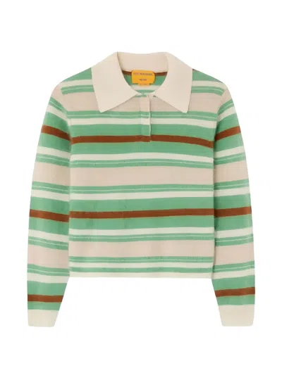 Guest In Residence Grizzly Cropped Striped Brushed Cashmere Polo Sweater In Multi