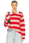 Guest In Residence Cashmere Long-sleeve Striped Rugby Top In Dune & True Red Stripe