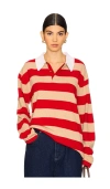 Guest In Residence Cashmere Long-sleeve Striped Rugby Top In Red,tan