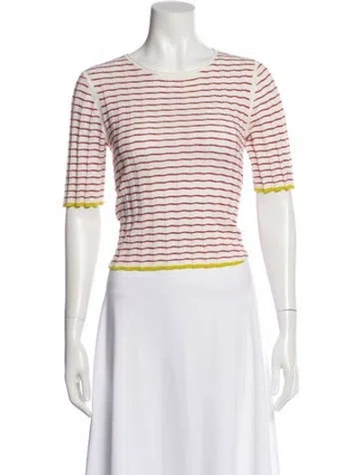 Pre-owned Guest In Residence Striped Scoop Neck Sweater In White