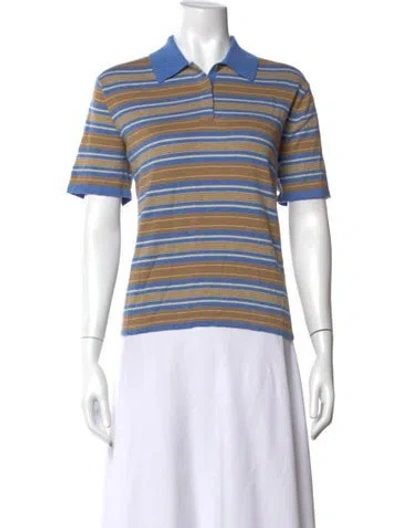 Pre-owned Guest In Residence Striped Short Sleeve Polo In Blue