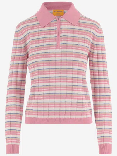Guest In Residence Striped Silk And Linen Sweater In Purple