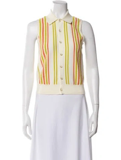 Pre-owned Guest In Residence Striped Sleeveless Polo In Yellow