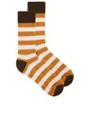 Guest In Residence Striped Soft Socks In Cream  Sungold  & Chestnut