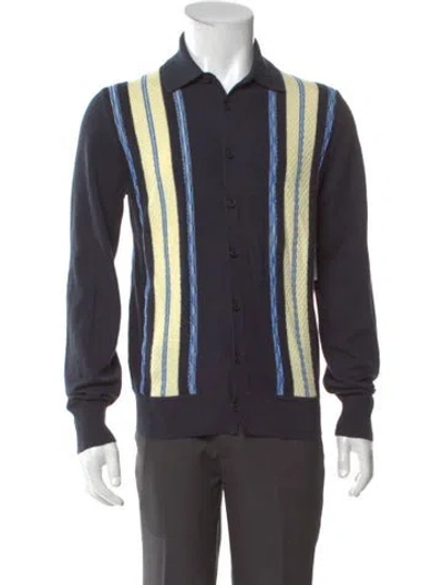 Pre-owned Guest In Residence Striped V-neck Polo Sweater W/ Tags In Blue