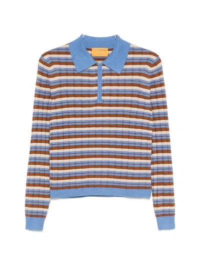 Guest In Residence Striped Collar Long Sleeve Cropped Polo In Multi