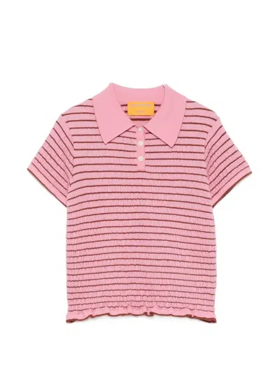 Guest In Residence Smocked Shrunken Polo In Pink In Animal Print
