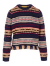 Guest In Residence Western Fringed Striped Wool And Cashmere-blend Sweater In Blue