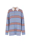 Guest In Residence Striped Cashmere Rugby Sweater With Classic Collar In Blue