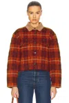 Guest In Residence Tartan Cropped Cashmere Jacket In Plum Combo