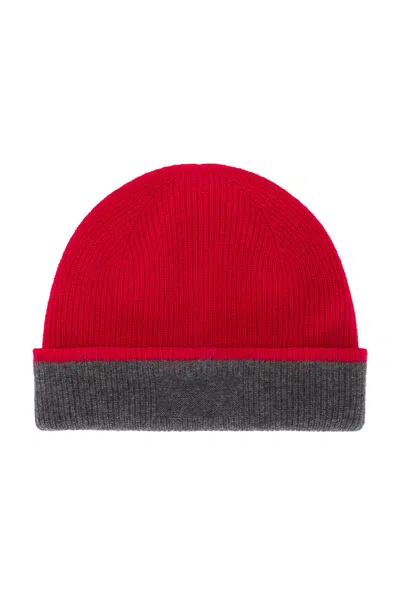 Guest In Residence The Inside Out! Reversible Two-tone Ribbed Cashmere Beanie In True Red & Charcoal