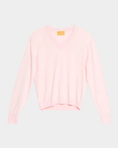 Guest In Residence The V Silk-linen Sweater In Light/pastel Pink
