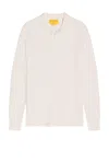 Guest In Residence Theo Waffle Long Sleeve Polo In Cream