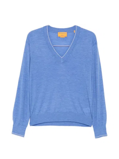 Guest In Residence Tipping-detail V-neck Sweater In Blue