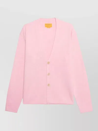 Guest In Residence V Neck Cardigan Long Sleeves Ribbed Hems In Pink