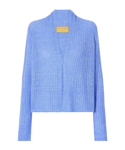 Guest In Residence Stealth Ribbed Cashmere And Linen-blend Cardigan In Blue
