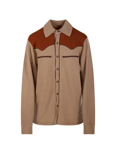 Guest In Residence Western-style Panelled Cardigan In Nude