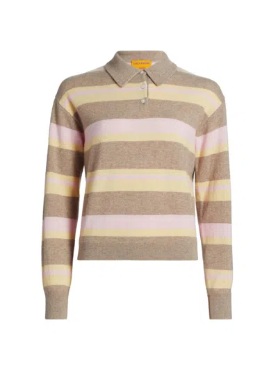 Guest In Residence Women's Collegiate Striped Cashmere Polo Shirt In Brown