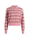 Guest In Residence Pink Striped Cashmere Knit Collegiate Stripe Polo Shirt In Pink