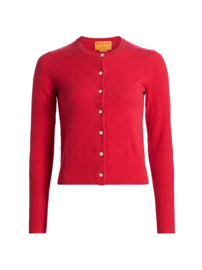 Guest In Residence Pointelle-knit Cashmere Cardigan In Red