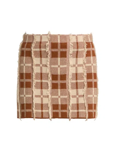 Guest In Residence Women's Fringe Plaid Silk-linen Miniskirt In Burnt Sienna Sandstone