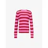GUEST IN RESIDENCE GUEST IN RESIDENCE WOMENS FUCHSIA RUST NET STRIPED COTTON JUMPER