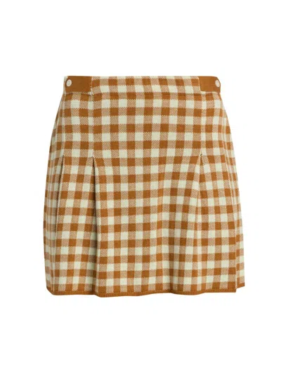 Guest In Residence Women's Gingham Silk-linen Pleated Miniskirt In Gold