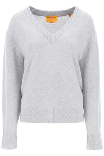 GUEST IN RESIDENCE WOMEN'S GREY CASHMERE SWEATER WITH DEEP V-NECKLINE