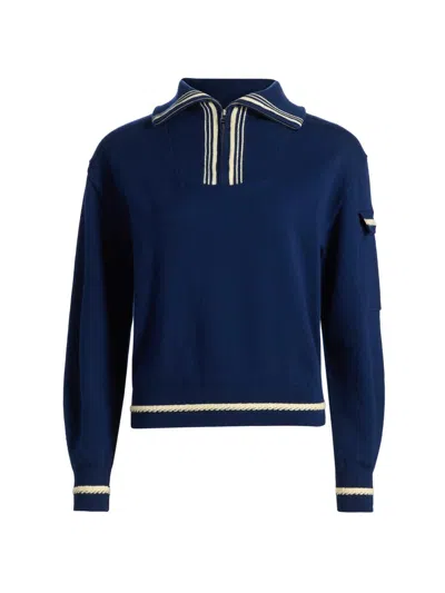 Guest In Residence Jib Striped Cotton And Cashmere-blend Turtleneck Sweater In Blue
