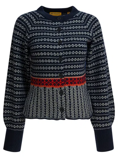 Guest In Residence Patterned Buttoned Cardigan In Blue