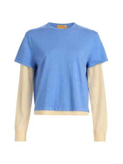 Guest In Residence Layered-effect Fine-knit T-shirt In Blue