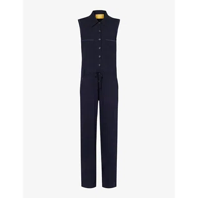 Guest In Residence Womens Midnight Breezy Contrast-stitch Relaxed-fit Cotton Jumpsuit In Blue