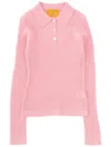 Guest In Residence Long Sleeve Shrunken Polo Shirt In Pink