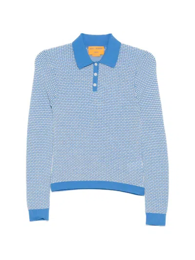Guest In Residence Pique Long-sleeve Shrunken Cashmere Polo In Blue