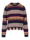 Guest In Residence Western Fringed Striped Wool And Cashmere-blend Sweater In Blue