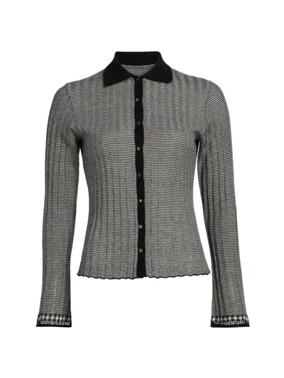 Guest In Residence Women's Striped Silk-linen Cardigan In Gray
