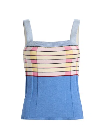 Guest In Residence Women's Striped Silk-linen Tank In Blue