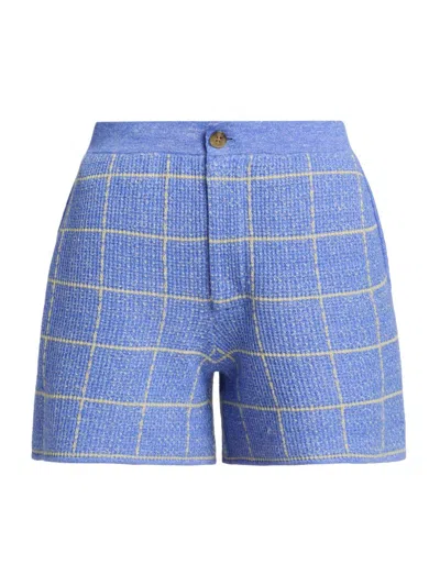 Guest In Residence Women's Windowpane Check Cashmere-linen Shorts In Blue