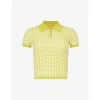 Guest In Residence Shrunken Gingham-pattern Cotton-knit Polo In Citirine/cream
