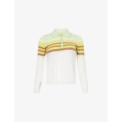 GUEST IN RESIDENCE WOMENS CREAM COMBO REGULAR-FIT STRIPED CASHMERE-KNIT POLO SHIRT