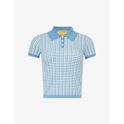 GUEST IN RESIDENCE SHRUNKEN GINGHAM-PATTERN COTTON-KNIT POLO SHIRT