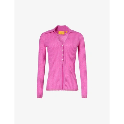 Guest In Residence Womens Fuschia V-neck Ribbed Merino Wool-blend Cardigan