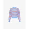 Guest In Residence Womens French Blue Combo Collegiate Striped Cashmere-knit Polo Shirt Xs In French Blue Combo