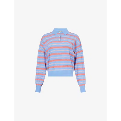 Guest In Residence Womens French Blue Combo Collegiate Striped Cashmere-knit Polo Shirt Xs