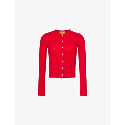 GUEST IN RESIDENCE WOMENS TRUE RED JANE BUTTON-FRONT CASHMERE-POINTELLE CARDIGAN XS